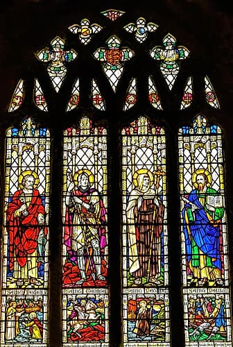 Saints Peter Paul Petroc and George stained glass, St. Petroc Church, Dartmouth, Devon, England European Print